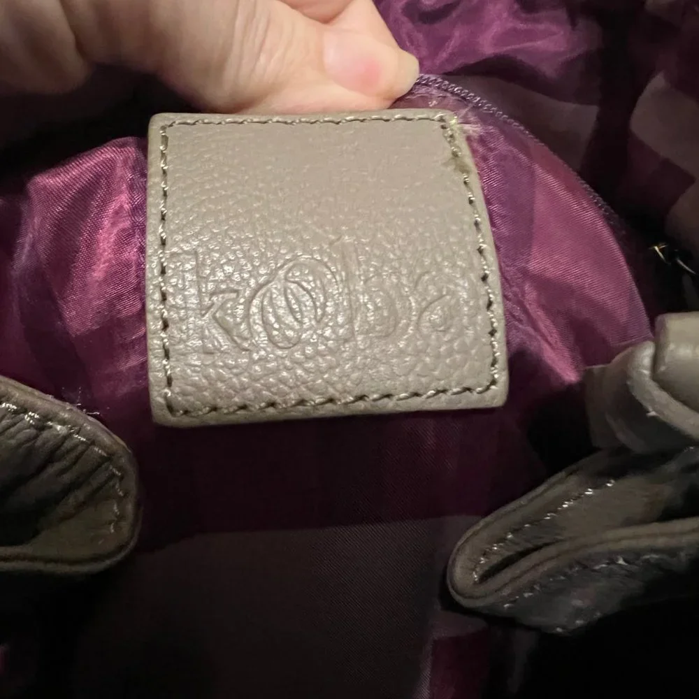 KOOBA Large Taupe Leather Purse-2 Straps-Soft-Gold-Purple Lining-Expands-Hobo